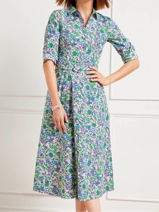 Talbots Dresses & Skirts - Talbots Size 6 Fit & Flare Poplin Shirt Dress Bleted Pockets Spring Fleur Floral